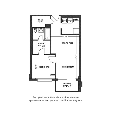 1x1 560sf Floor Plan 8200W